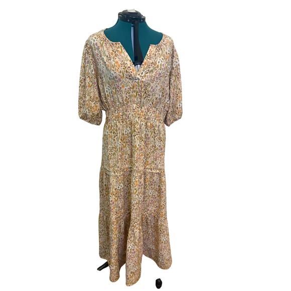 Simply Southern Floral Maxi Dress XXL Puff Sleeve Elastic Waist Boho Cottagecore - Picture 1 of 7